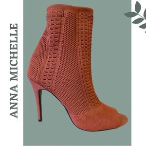 🛍️3/$40 Anna Michelle Royals Burnt Orange Open Toe Stretch Heeled Ankle Boot 8.5